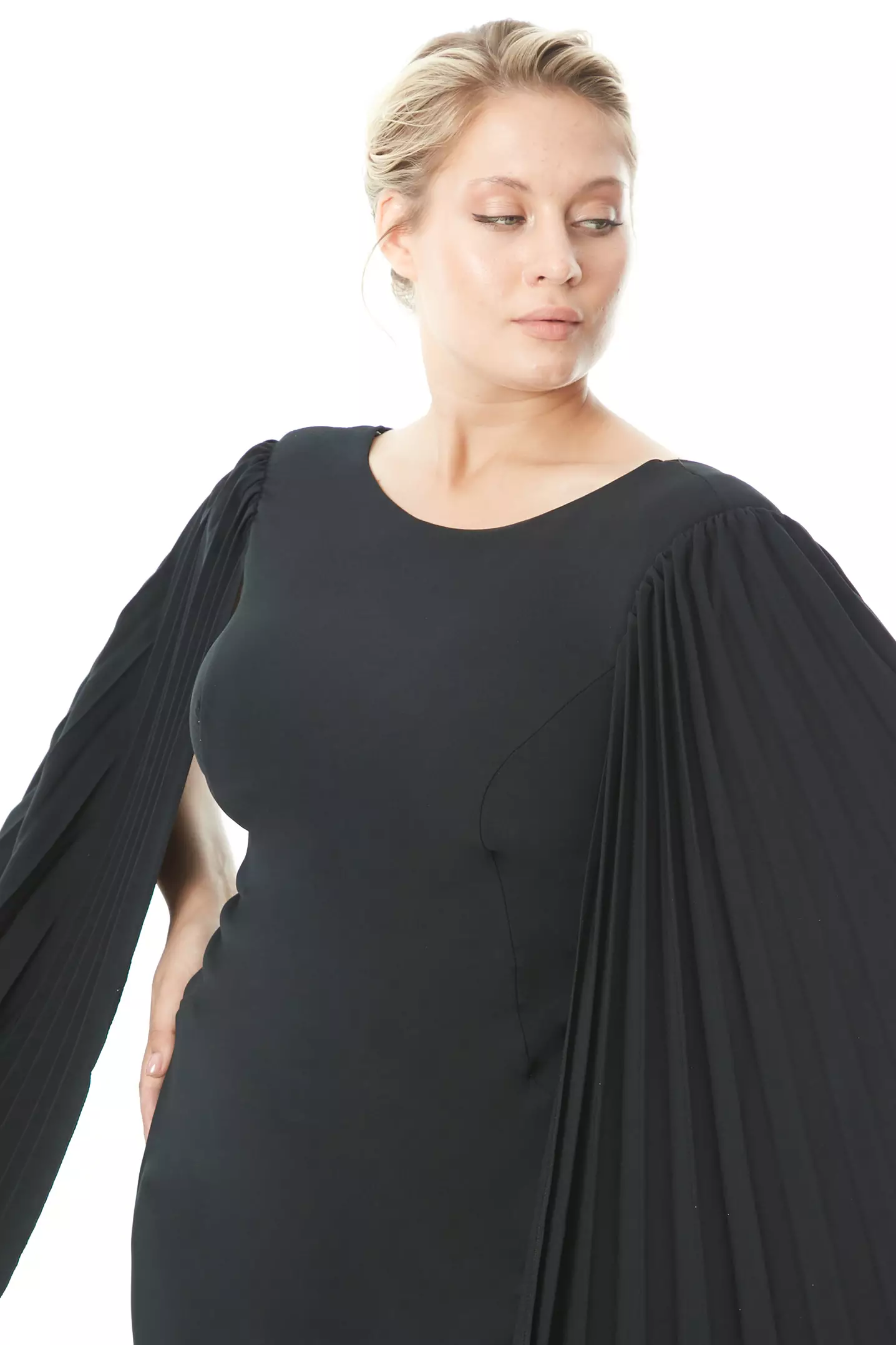 Black plus size crepe long sleeve maxi dress