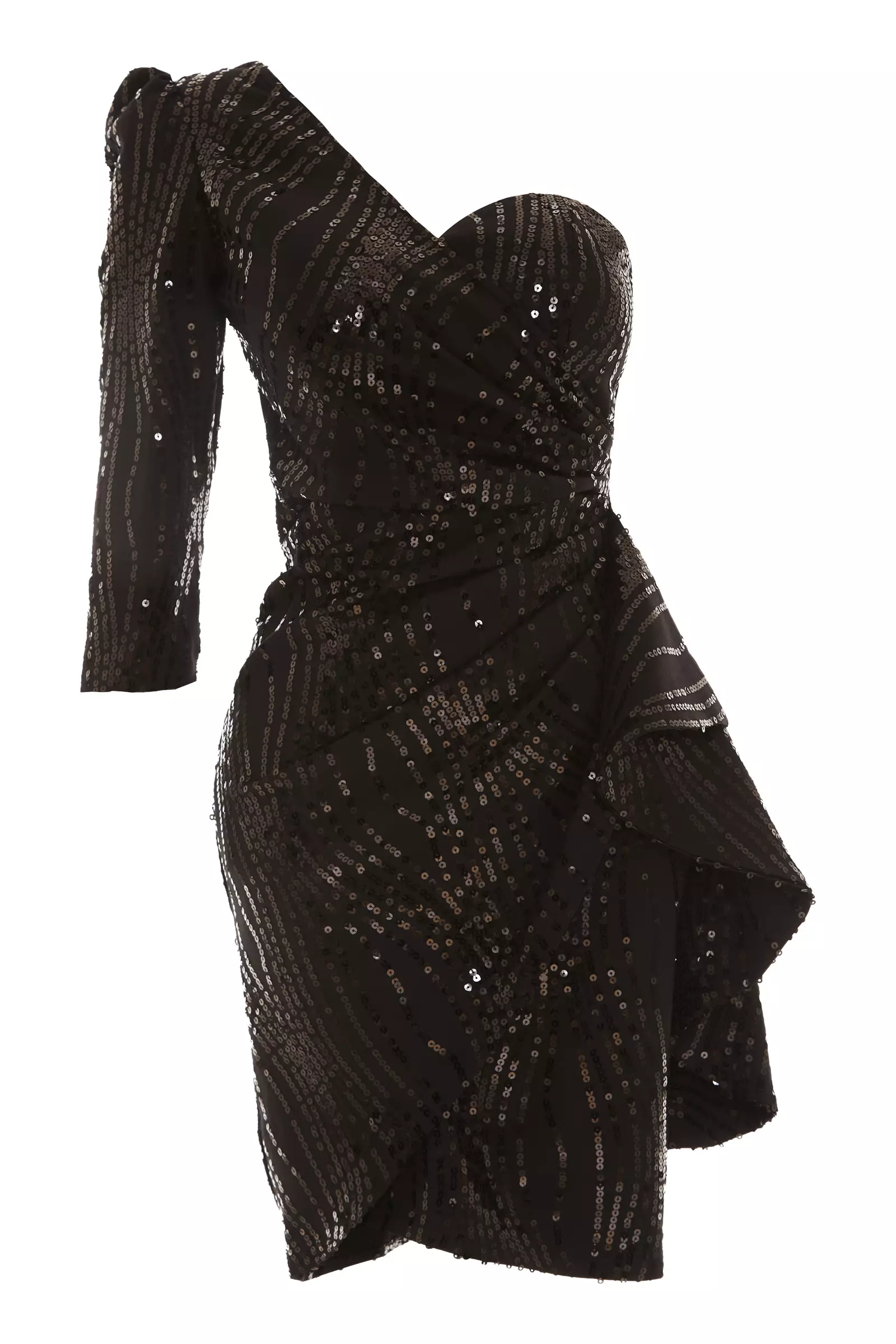 Black pul payetli krep one arm mini dress