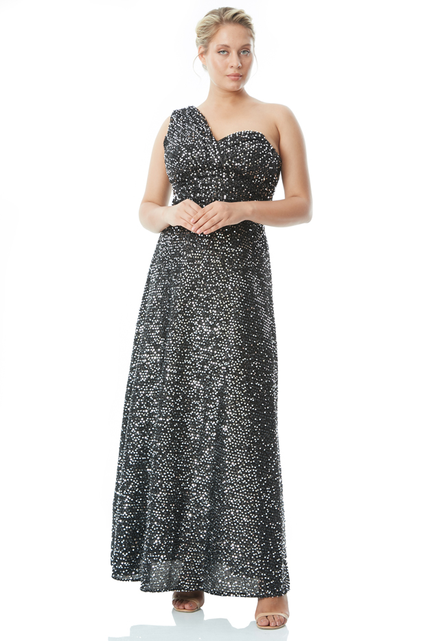 Silver Plus Size Sequined Maxi Dress