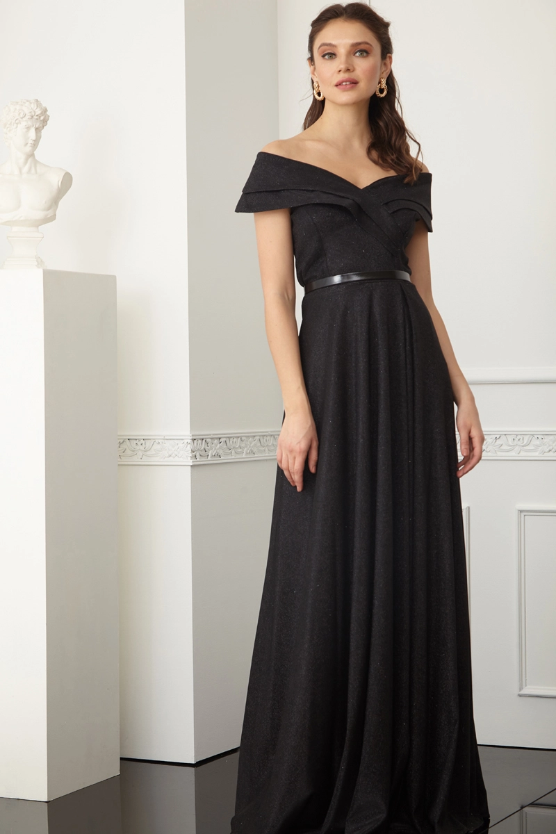 Black glare short sleeve maxi dress
