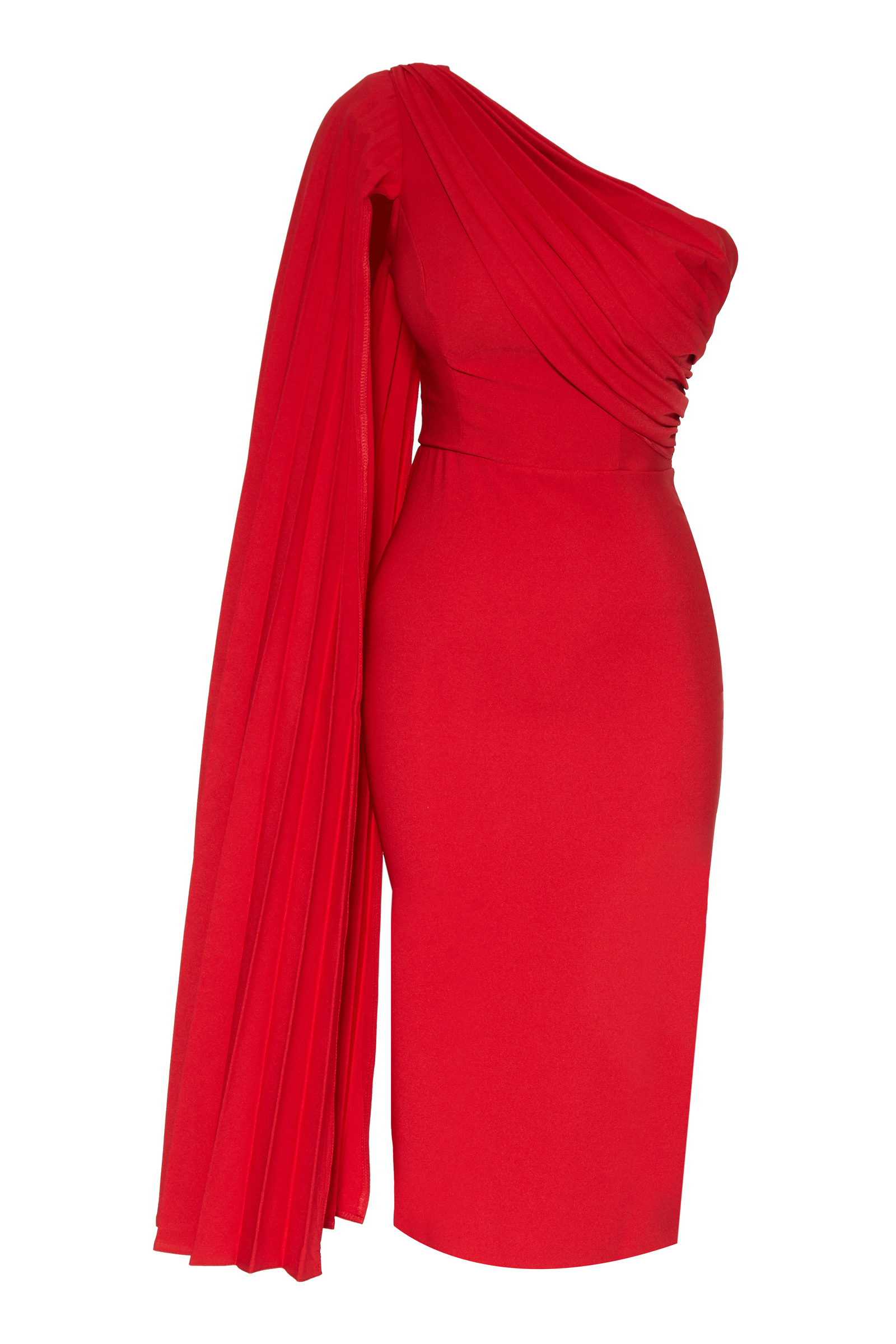Red crepe one arm mini dress