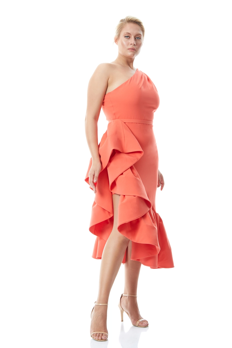 Orange Plus Size Crepe Midi Dress