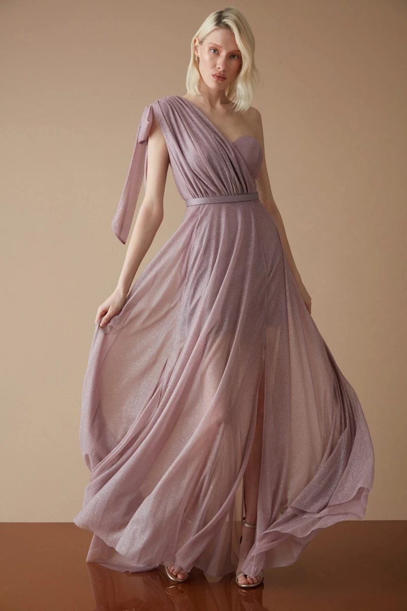 Lilac tulle one arm maxi dress